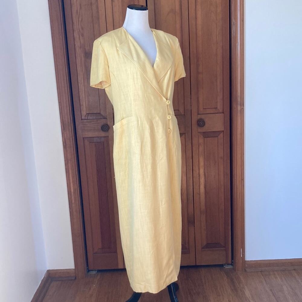 Vintage 90s Adrianna Papell Yellow Wrap Maxi Dress, Size 6